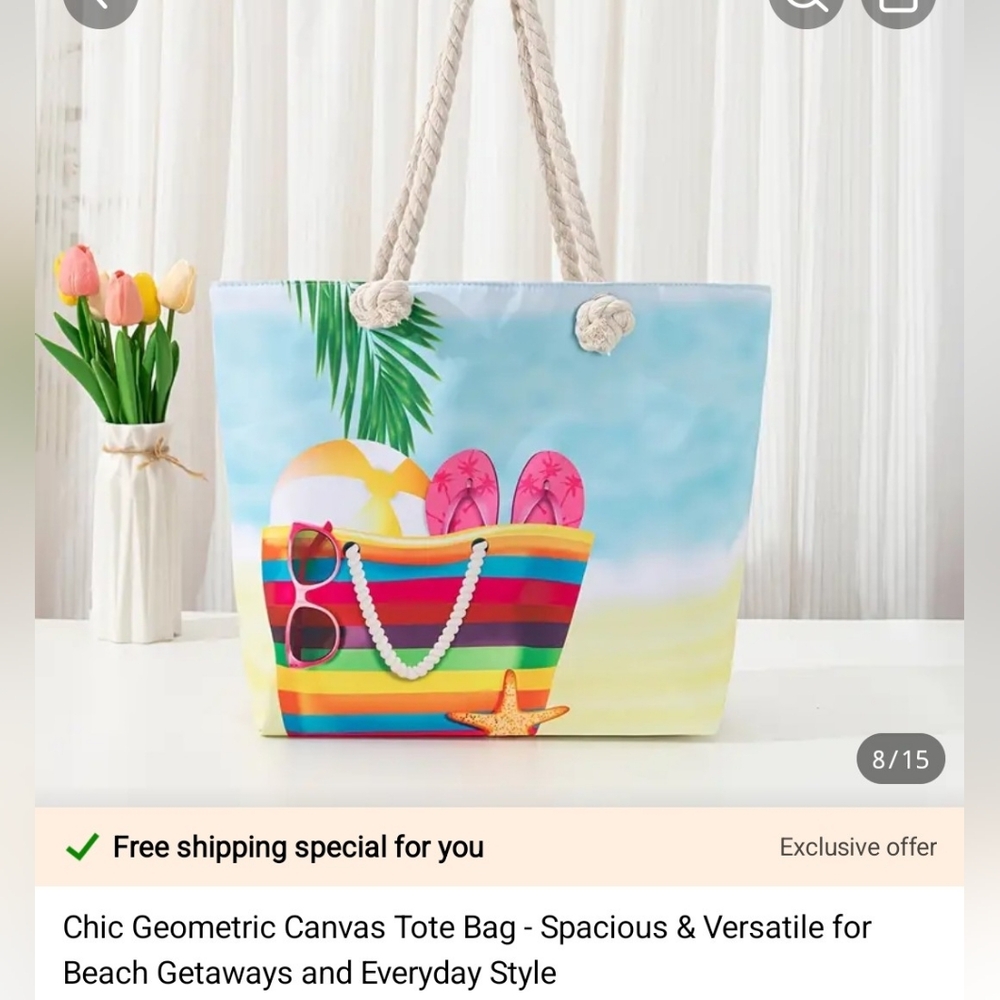 Canvas Beach Tote Bag - Multicolor